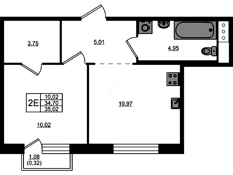 1-комнатная квартира 34.7 м², 5/5 эт., ЖК «Plus Пулковский»